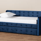 Baxton Studio Jona Modern and Contemporary Transitional Navy Blue Velvet Fabric Upholstered and Button Tufted Twin Size Daybed with Trundle