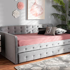 Baxton Studio Jona Modern and Contemporary Transitional Grey Velvet Fabric Upholstered and Button Tufted Twin Size Daybed with Trundle