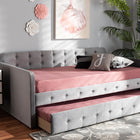 Baxton Studio Jona Modern and Contemporary Transitional Grey Velvet Fabric Upholstered and Button Tufted Twin Size Daybed with Trundle