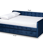 Baxton Studio Jona Modern and Contemporary Transitional Navy Blue Velvet Fabric Upholstered and Button Tufted Queen Size Daybed with Trundle
