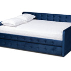 Baxton Studio Jona Modern and Contemporary Transitional Navy Blue Velvet Fabric Upholstered and Button Tufted Queen Size Daybed with Trundle