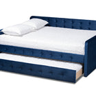 Baxton Studio Jona Modern and Contemporary Transitional Navy Blue Velvet Fabric Upholstered and Button Tufted Queen Size Daybed with Trundle