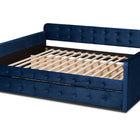 Baxton Studio Jona Modern and Contemporary Transitional Navy Blue Velvet Fabric Upholstered and Button Tufted Queen Size Daybed with Trundle