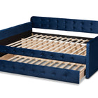 Baxton Studio Jona Modern and Contemporary Transitional Navy Blue Velvet Fabric Upholstered and Button Tufted Queen Size Daybed with Trundle
