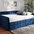 Baxton Studio Jona Modern and Contemporary Transitional Navy Blue Velvet Fabric Upholstered and Button Tufted Queen Size Daybed with Trundle