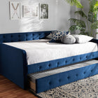 Baxton Studio Jona Modern and Contemporary Transitional Navy Blue Velvet Fabric Upholstered and Button Tufted Queen Size Daybed with Trundle