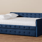 Baxton Studio Jona Modern and Contemporary Transitional Navy Blue Velvet Fabric Upholstered and Button Tufted Queen Size Daybed with Trundle