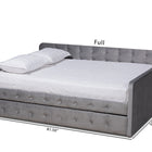 Baxton Studio Jona Modern and Contemporary Transitional Grey Velvet Fabric Upholstered and Button Tufted Queen Size Daybed with Trundle