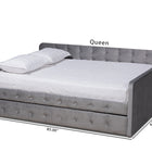 Baxton Studio Jona Modern and Contemporary Transitional Grey Velvet Fabric Upholstered and Button Tufted Full Size Daybed with Trundle