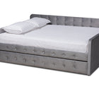 Baxton Studio Jona Modern and Contemporary Transitional Grey Velvet Fabric Upholstered and Button Tufted Queen Size Daybed with Trundle