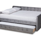 Baxton Studio Jona Modern and Contemporary Transitional Grey Velvet Fabric Upholstered and Button Tufted Queen Size Daybed with Trundle