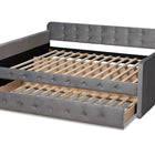 Baxton Studio Jona Modern and Contemporary Transitional Grey Velvet Fabric Upholstered and Button Tufted Queen Size Daybed with Trundle