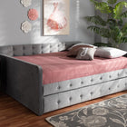 Baxton Studio Jona Modern and Contemporary Transitional Grey Velvet Fabric Upholstered and Button Tufted Queen Size Daybed with Trundle