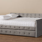 Baxton Studio Jona Modern and Contemporary Transitional Grey Velvet Fabric Upholstered and Button Tufted Queen Size Daybed with Trundle