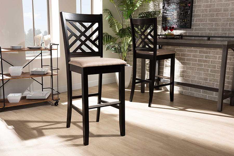 Baxton Studio Jason Modern and Contemporary Sand Fabric Upholstered and Espresso Brown Finished Wood 2-Piece Bar Stool Set