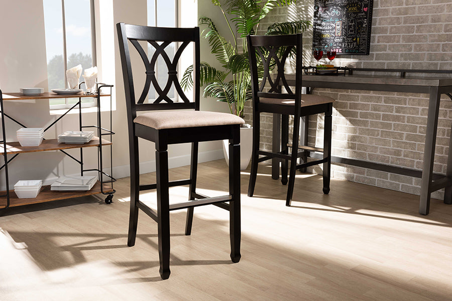 Baxton Studio Calista Modern and Contemporary Sand Fabric Upholstered and Espresso Brown Finished Wood 2-Piece Bar Stool Set