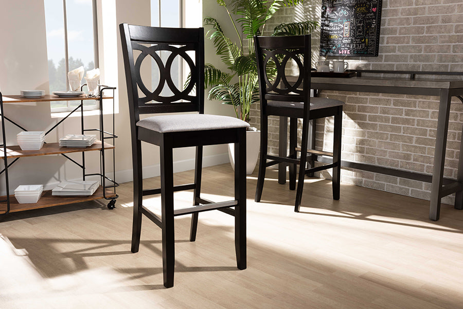 Baxton Studio Carson Modern and Contemporary Grey Fabric Upholstered and Espresso Brown Finished Wood 2-Piece Bar Stool Set