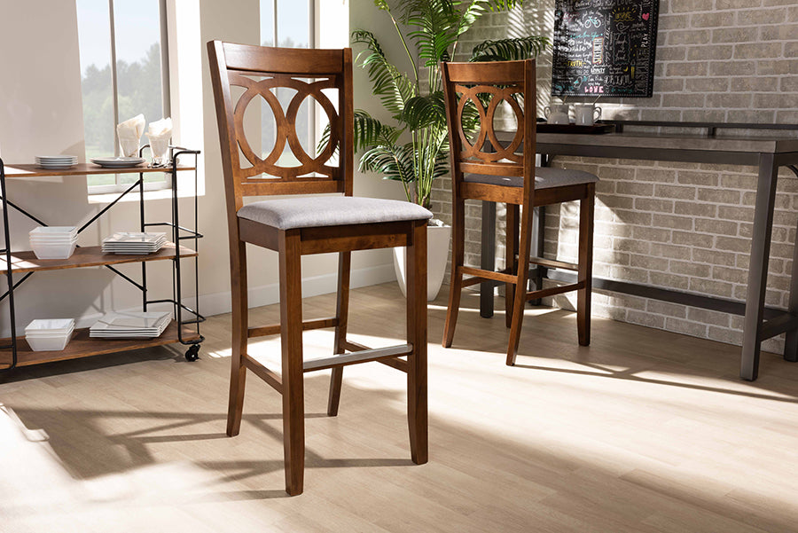 Baxton Studio Carson Modern and Contemporary Grey Fabric Upholstered and Walnut Brown Finished Wood 2-Piece Bar Stool Set