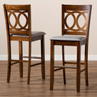 Baxton Studio Carson Modern and Contemporary Grey Fabric Upholstered and Walnut Brown Finished Wood 2-Piece Bar Stool Set