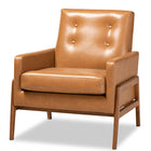 Baxton Studio Perris Mid-Century Modern Tan Faux Leather Upholstered and Walnut Brown Finished Wood Lounge Chair