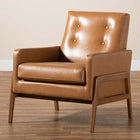 Baxton Studio Perris Mid-Century Modern Tan Faux Leather Upholstered and Walnut Brown Finished Wood Lounge Chair