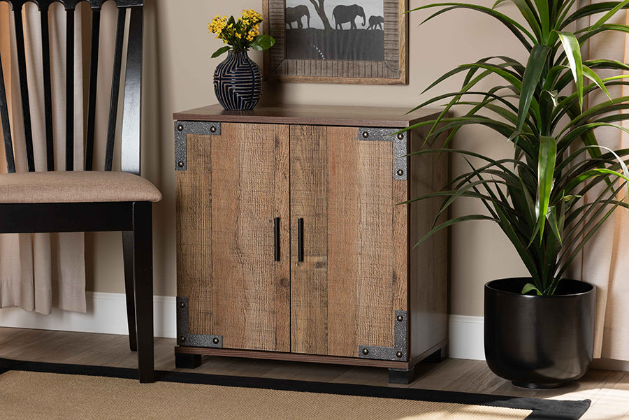 Baxton Studio Cyrille Modern and Contemporary Farmhouse Rustic Finished Wood 2-Door Shoe Cabinet