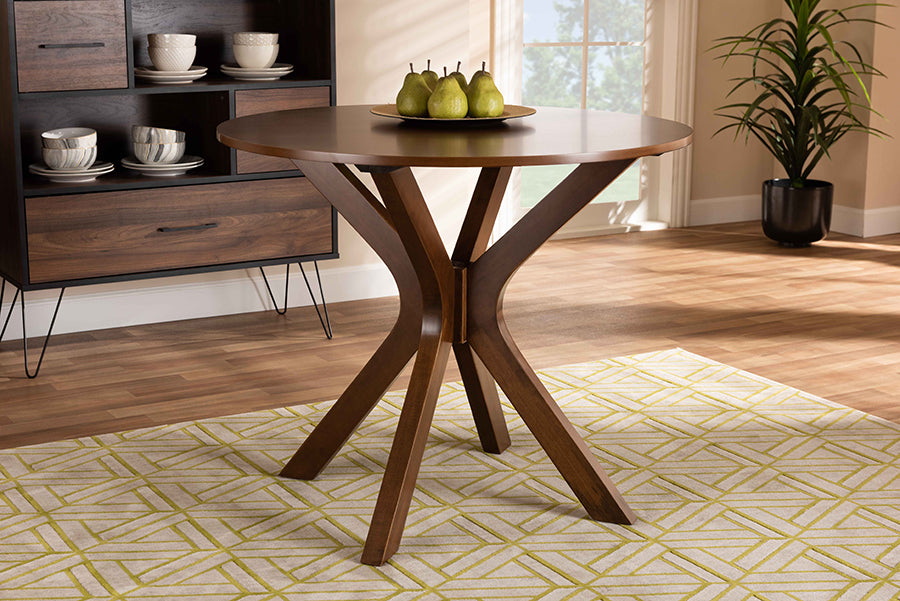 Baxton Studio Kenji Modern and Contemporary Walnut Brown Finished 34-Inch-Wide Round Wood Dining Table