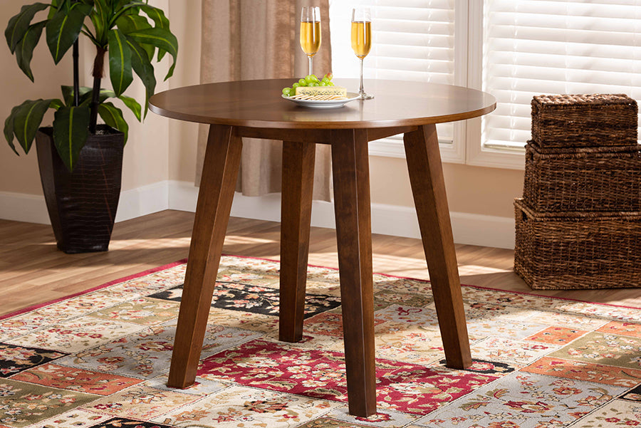 Baxton Studio Ela Modern and Contemporary Walnut Brown Finished 35-Inch-Wide Round Wood Dining Table