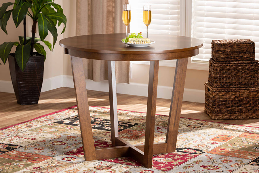 Baxton Studio Alayna Modern and Contemporary Walnut Brown Finished 35-Inch-Wide Round Wood Dining Table