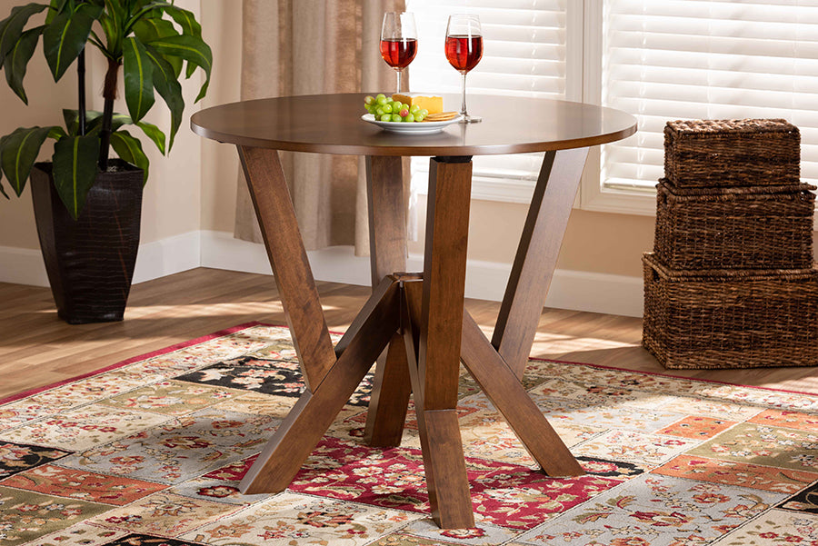 Baxton Studio Irene Modern and Contemporary Walnut Brown Finished 35-Inch-Wide Round Wood Dining Table