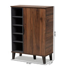 Baxton Studio Idina Mid-Century Modern Two-Tone Walnut Brown and Grey Finished Wood 1-Door Shoe Cabinet