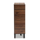 Baxton Studio Idina Mid-Century Modern Two-Tone Walnut Brown and Grey Finished Wood 1-Door Shoe Cabinet