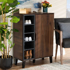 Baxton Studio Idina Mid-Century Modern Two-Tone Walnut Brown and Grey Finished Wood 1-Door Shoe Cabinet