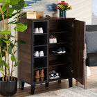 Baxton Studio Idina Mid-Century Modern Two-Tone Walnut Brown and Grey Finished Wood 1-Door Shoe Cabinet