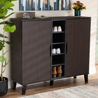Baxton Studio Idina Mid-Century Modern Two-Tone Dark Brown and Grey Finished Wood 2-Door Shoe Cabinet
