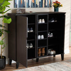 Baxton Studio Idina Mid-Century Modern Two-Tone Dark Brown and Grey Finished Wood 2-Door Shoe Cabinet