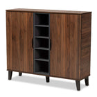 Baxton Studio Idina Mid-Century Modern Two-Tone Walnut Brown and Grey Finished Wood 2-Door Shoe Cabinet