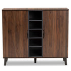 Baxton Studio Idina Mid-Century Modern Two-Tone Walnut Brown and Grey Finished Wood 2-Door Shoe Cabinet