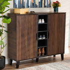 Baxton Studio Idina Mid-Century Modern Two-Tone Walnut Brown and Grey Finished Wood 2-Door Shoe Cabinet