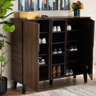 Baxton Studio Idina Mid-Century Modern Two-Tone Walnut Brown and Grey Finished Wood 2-Door Shoe Cabinet
