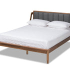 Baxton Studio Helsa Mid-Century Modern Dark Grey Fabric Upholstered and Walnut Finished Queen Size Platform Bed