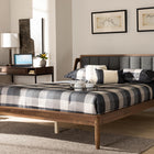 Baxton Studio Helsa Mid-Century Modern Dark Grey Fabric Upholstered and Walnut Finished Full Size Platform Bed