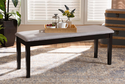Baxton Studio Teresa Modern and Contemporary Transitional Grey Fabric Upholstered and Dark Brown Finished Wood Dining Bench
