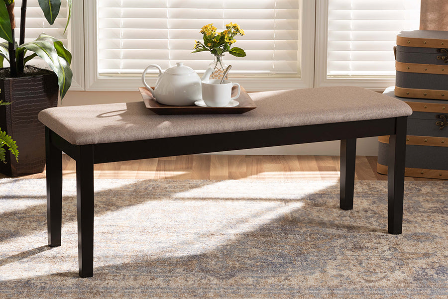 Baxton Studio Teresa Modern and Contemporary Transitional Sand Fabric Upholstered and Dark Brown Finished Wood Dining Bench