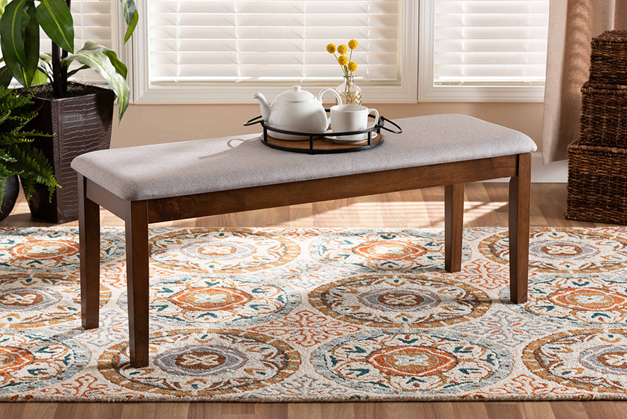Baxton Studio Teresa Modern and Contemporary Transitional Grey Fabric Upholstered and Walnut Brown Finished Wood Dining Bench