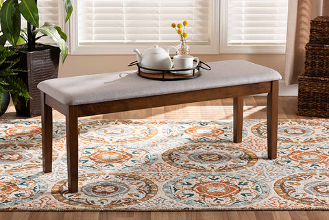 Baxton Studio Teresa Modern and Contemporary Transitional Grey Fabric Upholstered and Walnut Brown Finished Wood Dining Bench