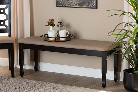 Baxton Studio Corey Modern and Contemporary Sand Fabric Upholstered and Dark Brown Finished Wood Dining Bench
