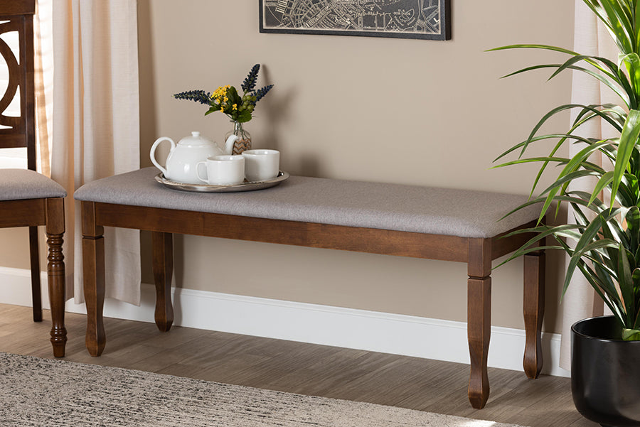 Baxton Studio Corey Modern and Contemporary Grey Fabric Upholstered and Walnut Brown Finished Wood Dining Bench