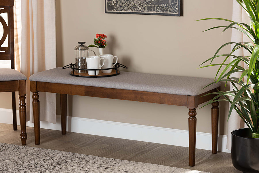 Baxton Studio Giovanni Modern and Contemporary Grey Fabric Upholstered and Walnut Brown Finished Wood Dining Bench 