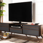 Baxton Studio Naoki Modern and Contemporary Two-Tone Grey and Walnut Finished Wood TV Stand with Drop-Down Compartments